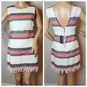NWT Dolce Vita Cutout Sleeveless Fringe Red white black stripe mini dress xs
